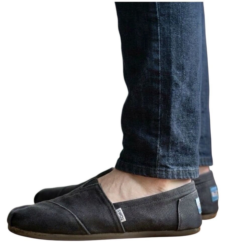 TOMS Alpargata Classic Men’s 10 M Black Canvas Slip On Loafers Faded Distressed